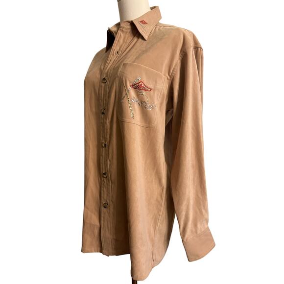 CHRISTINE ALEXANDER Tan Button Down Bling Crystal Western Top | SMALL - Picture 2 of 8